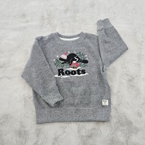 Roots Kids 4t Gray Graphic Sweater Beaver Winter Sweatshirt Boy Girl Unisex